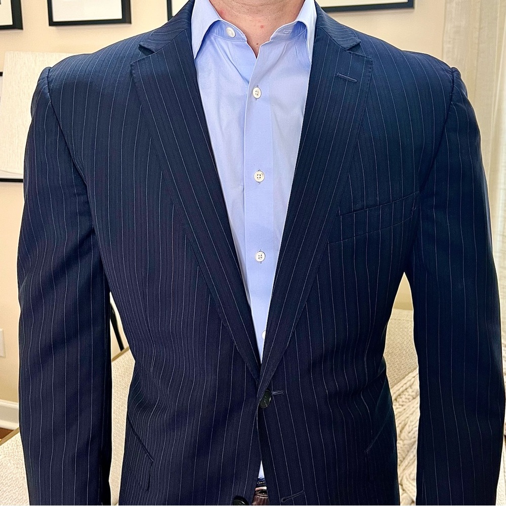Ermenegildo Zegna Blue Pinstripe Tapered Blazer 44